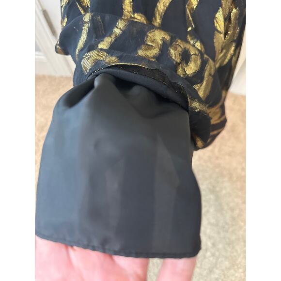 Oleg Cassini Black & Gold Silk Blend Maxi Dress with Beaded Waist Size 4 - Picture 10 of 11